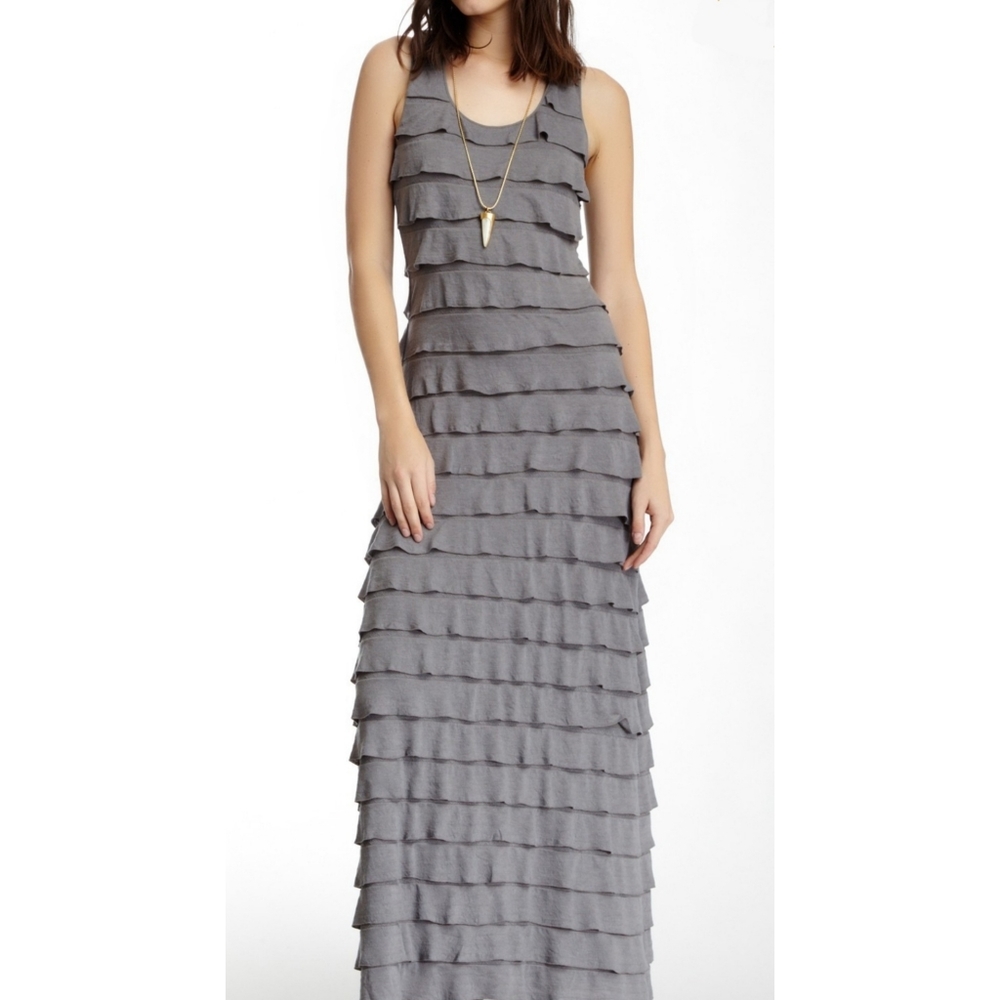 Elegant Gray Sleeveless Tiered Maxi Dress